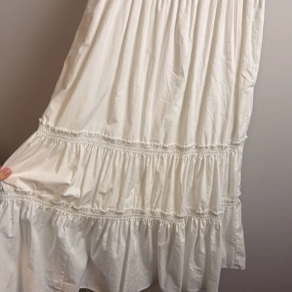 O.P.T Lazy Afternoon Dress White Maxi Medium Smocked Cotton Lined Puff Sleeve - Picture 5 of 15
